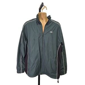 Vtg Reebok Track Jacket Mens XL Green Black Gorpcore Windbreaker Logo Reflective